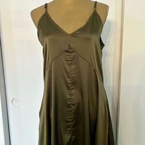 Olive Green Satin Slip Dress